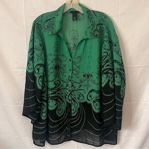 LANE BYRANT, Plus Size, Button Up, Green and Black, Shirt. Size 26/28